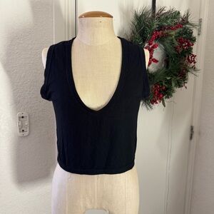 JOAH BROWN BLACK TANK CROP DEEP V NECK ONE SIZE